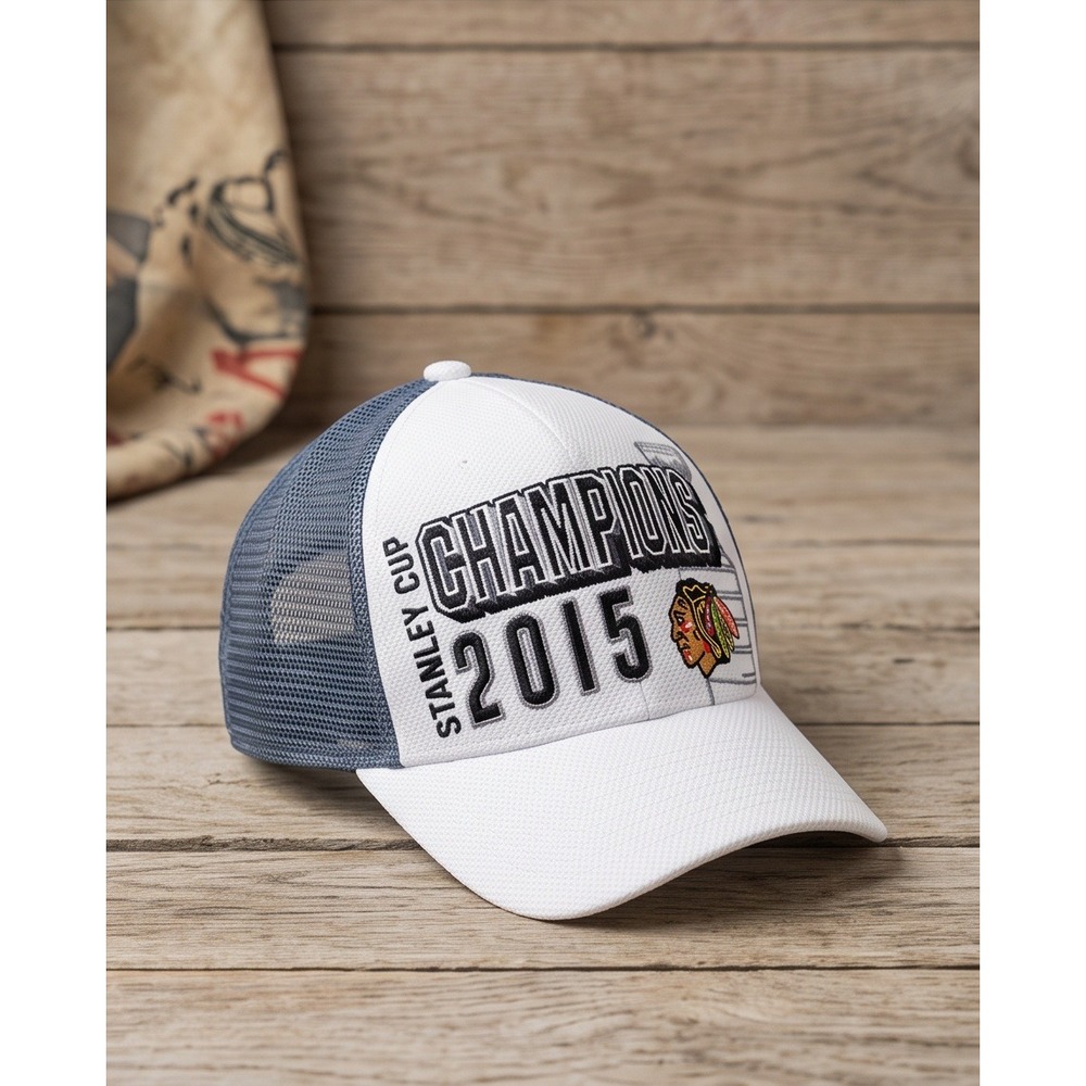 Reebok Chicago Blackhawks 2015 Stanley Cup Champions Hat White Grey M611Z OSFA